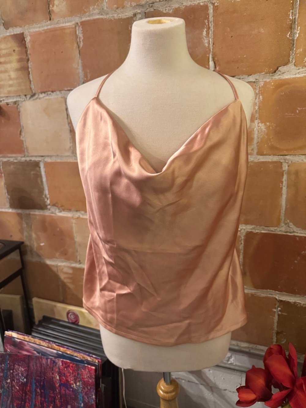 Silky Cowl Neck Spaghetti Strap Camisole - Peach